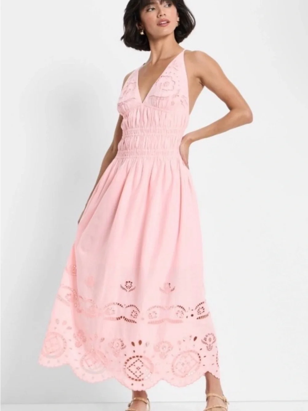 Halter Eyelet Maxi Dress in Soft Pink - Picture 2 of 3